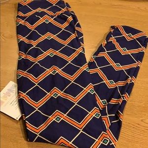 Lularoe Leggings Navy Orange Green Diamond Stripes